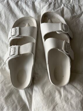 White Double-Strap Slide Sandals